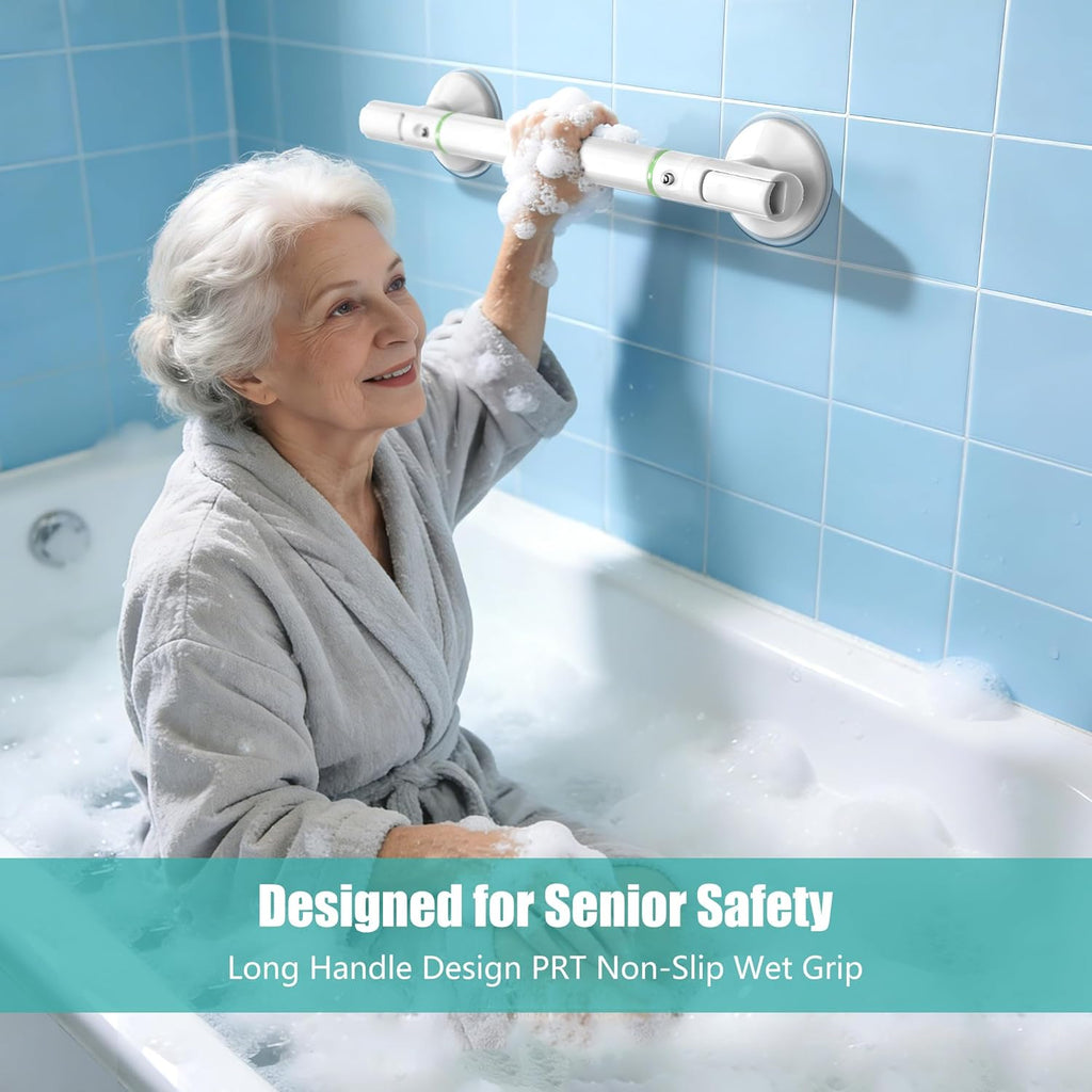No-Drill Suction Shower Grab Bar for Seniors, Non-Slip Bathroom Safety Handle

