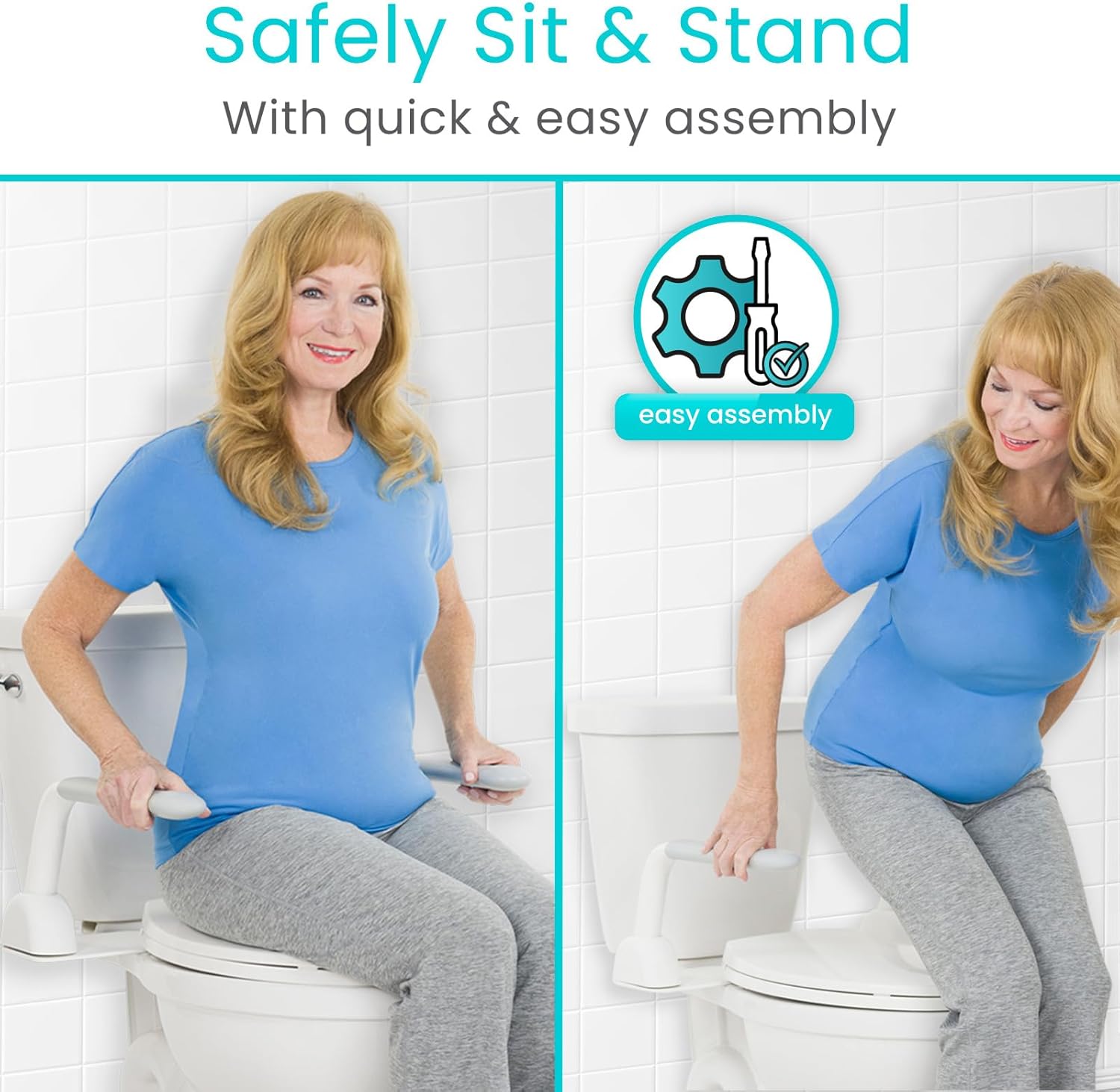 Vive Toilet Safety Rail with Flip-Up Handles, 450 lb Capacity Grab Bar Riser

