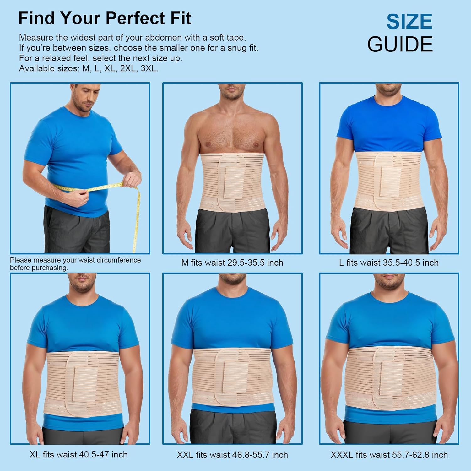 Abdominal Binder 12-Inch Wide Breathable Elastic Belly Wrap for Hernia Recovery

