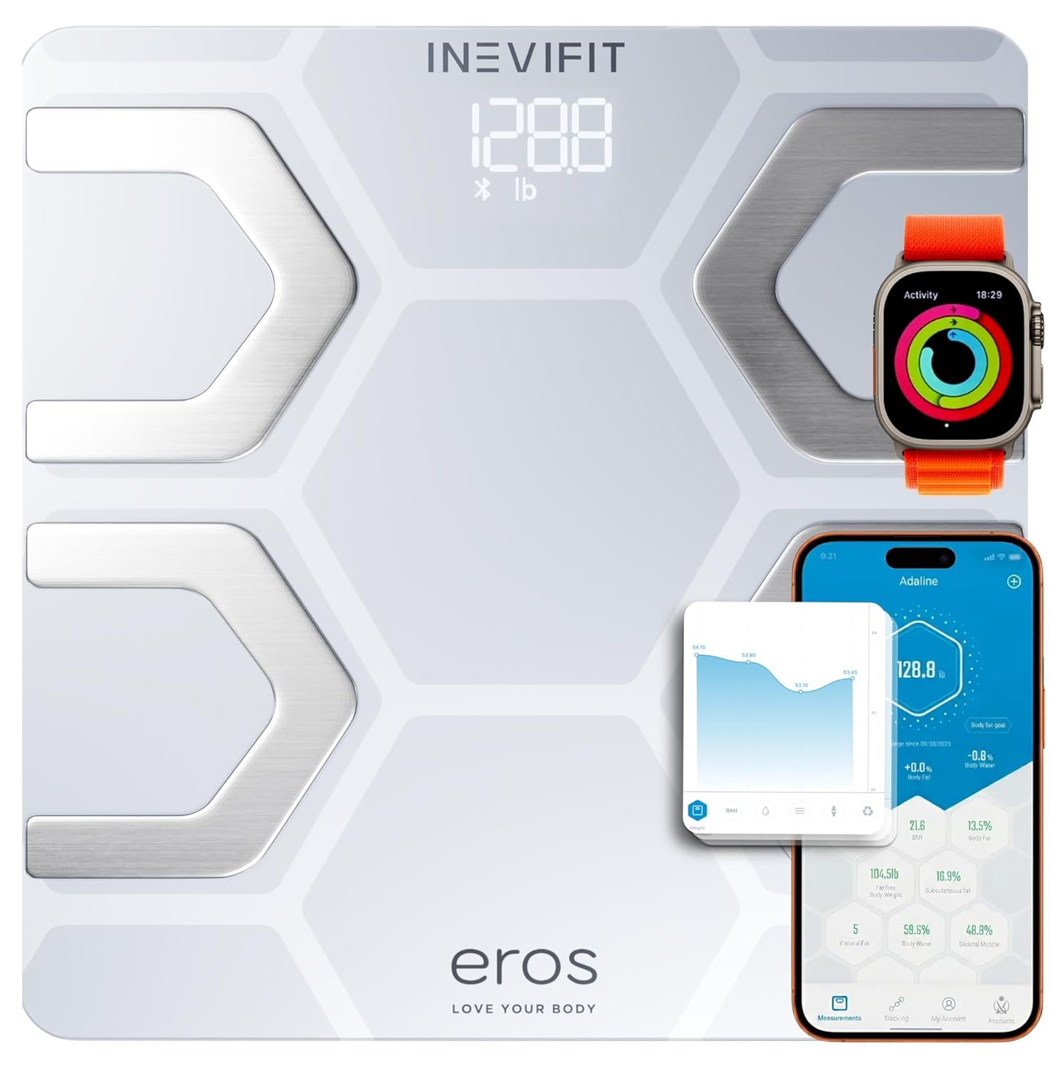 INEVIFIT EROS Bluetooth Smart Bathroom Body Fat Scale with BMI and App 400 lb

