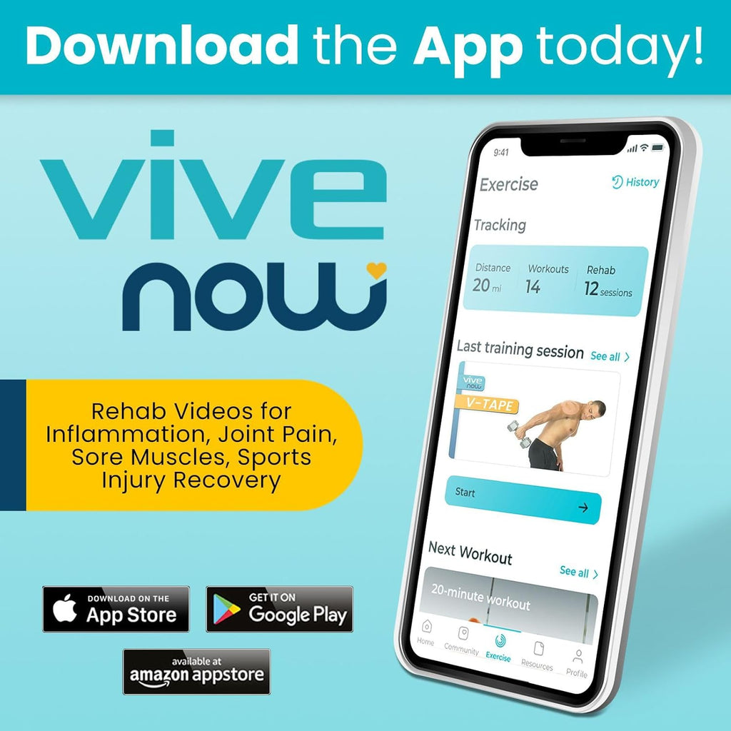 Vive Kinesiology Tape Roll, Water-Resistant Therapeutic Muscle Support

