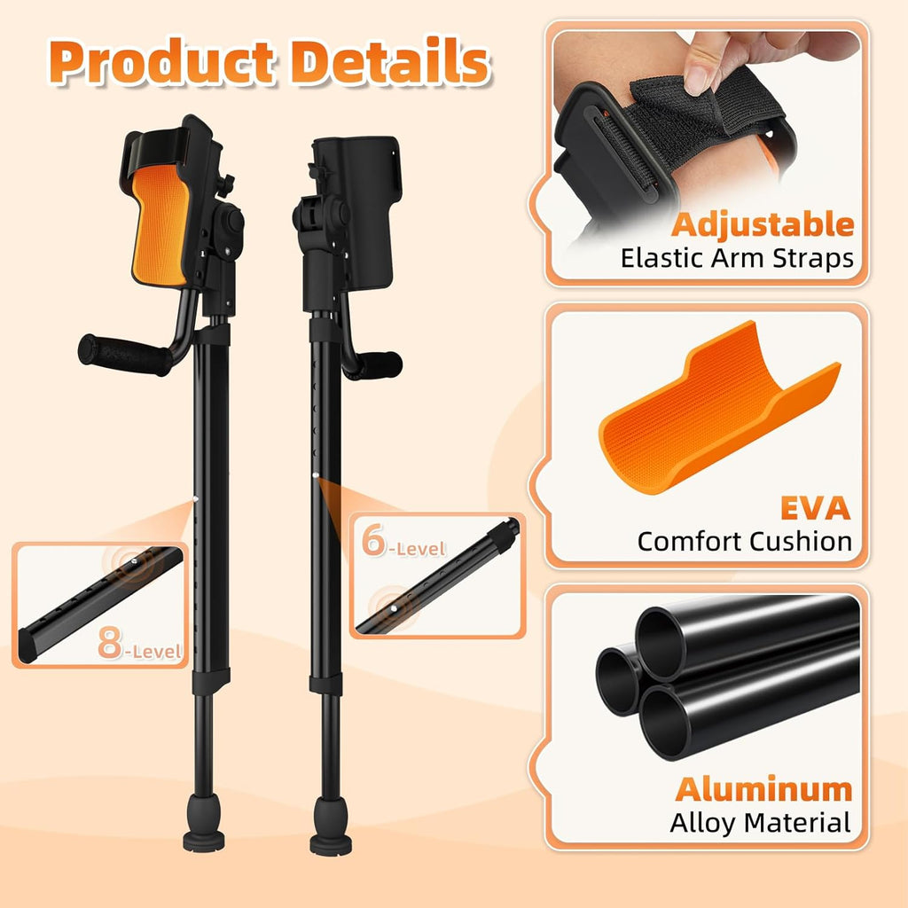 Adjustable Forearm Crutches for Adults, Foldable Height-Adjustable EVA Cushions

