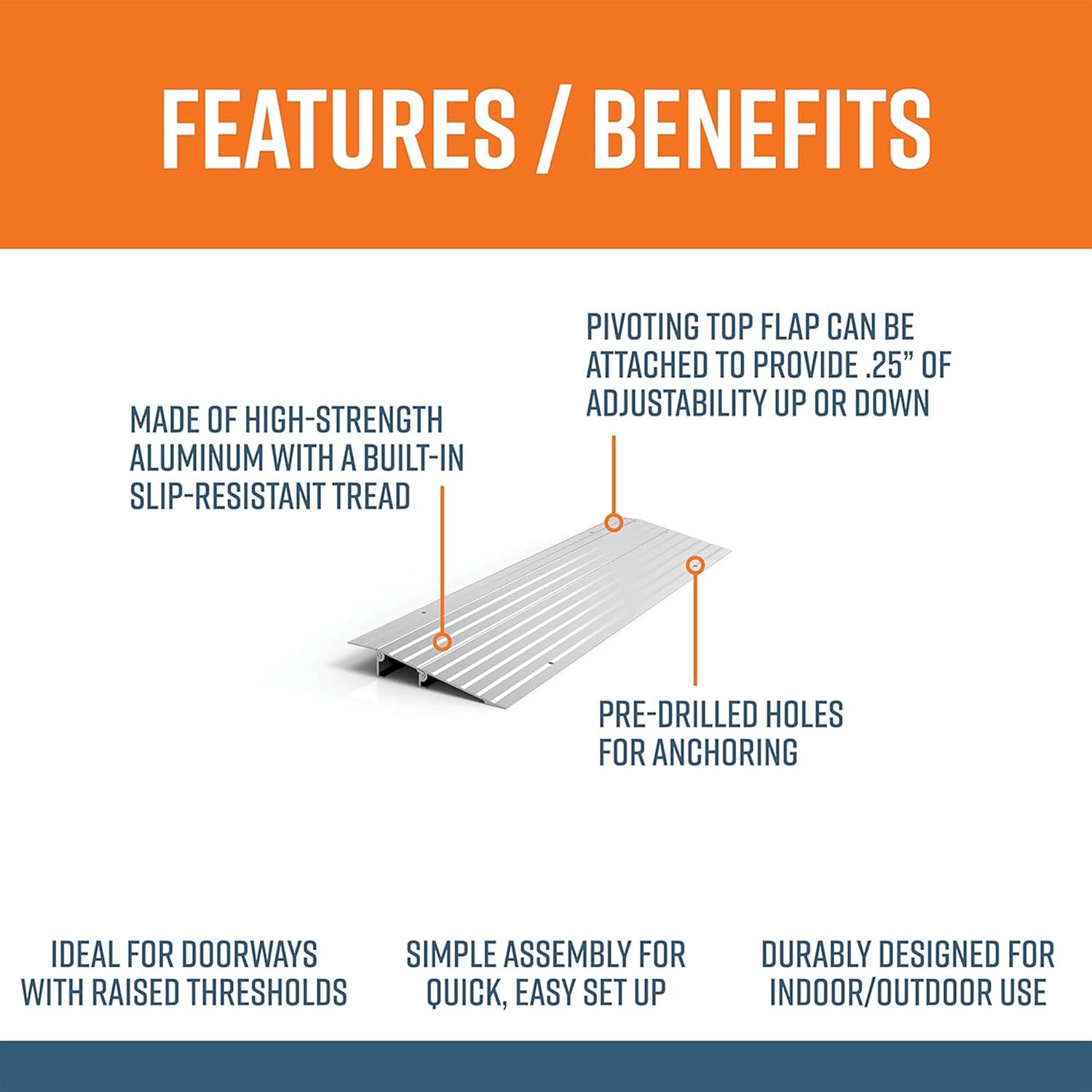 EZ-Access Threshold Ramp for Doorways, Portable Wheelchair Access Aluminum Transition

