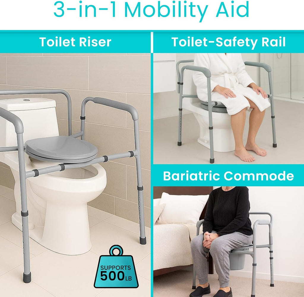 Vive Bariatric 3-in-1 Commode Toilet Chair, Portable Folding, 500 lb Capacity

