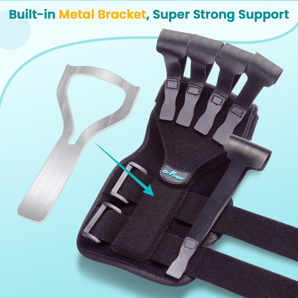 DrFinger Radial Nerve Palsy Wrist Drop Hand Splint Brace with Five-Finger Support

