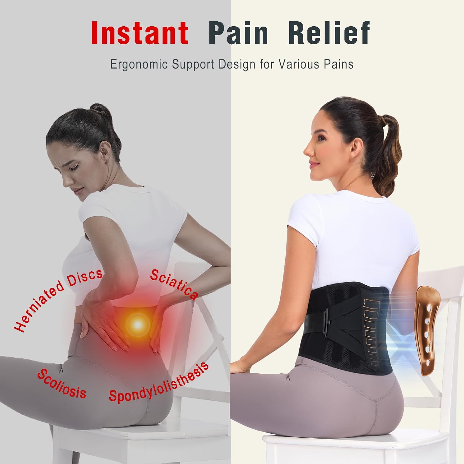 Copper Back Brace for Lower Back Pain Relief Lumbar Support Posture Pad


