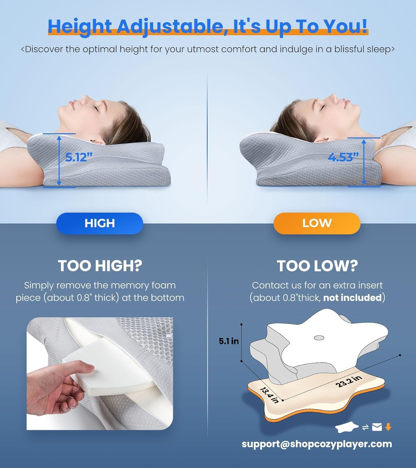 Cozyplayer Cooling Cervical Contour Memory Foam Pillow for Neck Support

