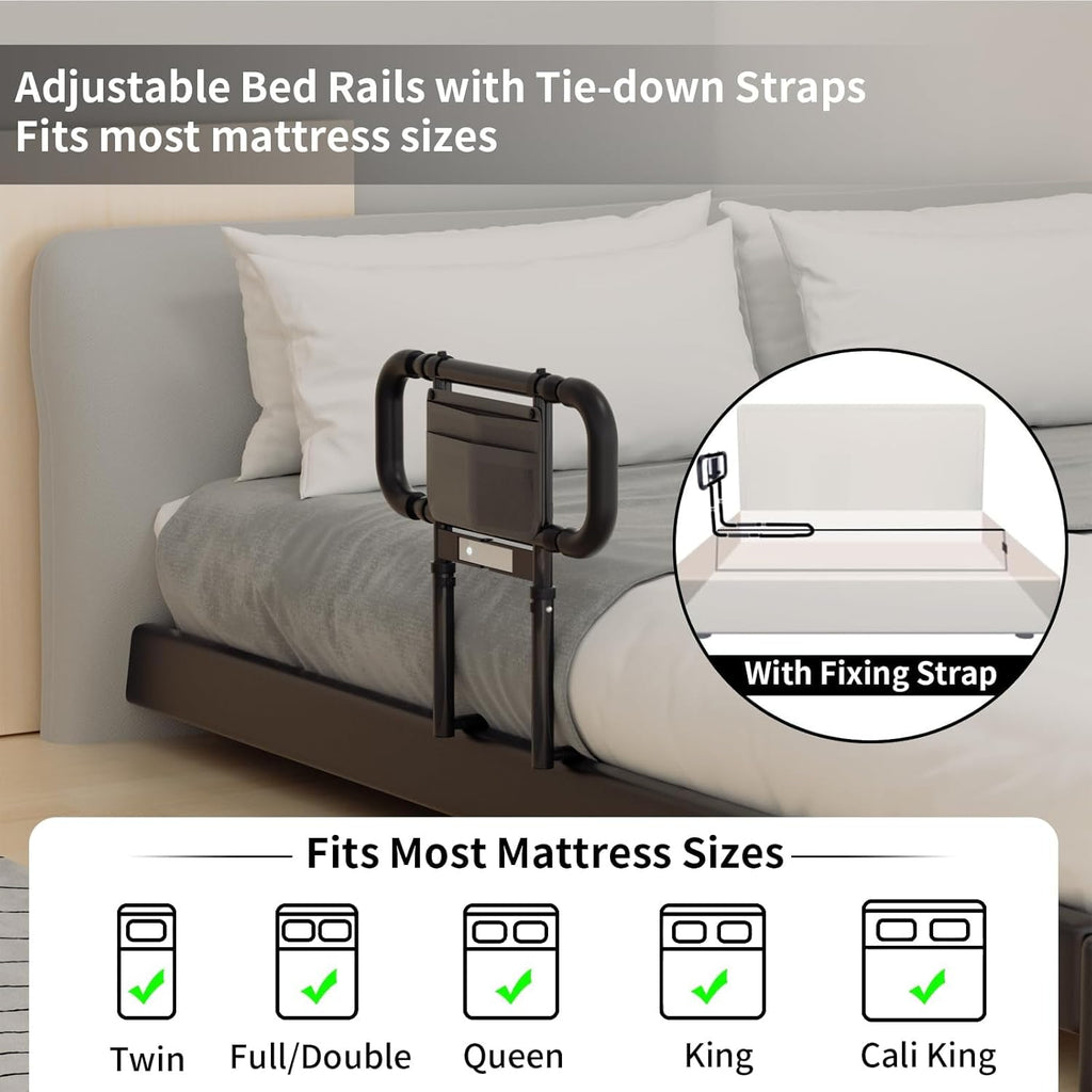 LIUQIBAX Bed Rails for Elderly Adults Safety Grab Bars Motion Sensor Light, 300 lb

