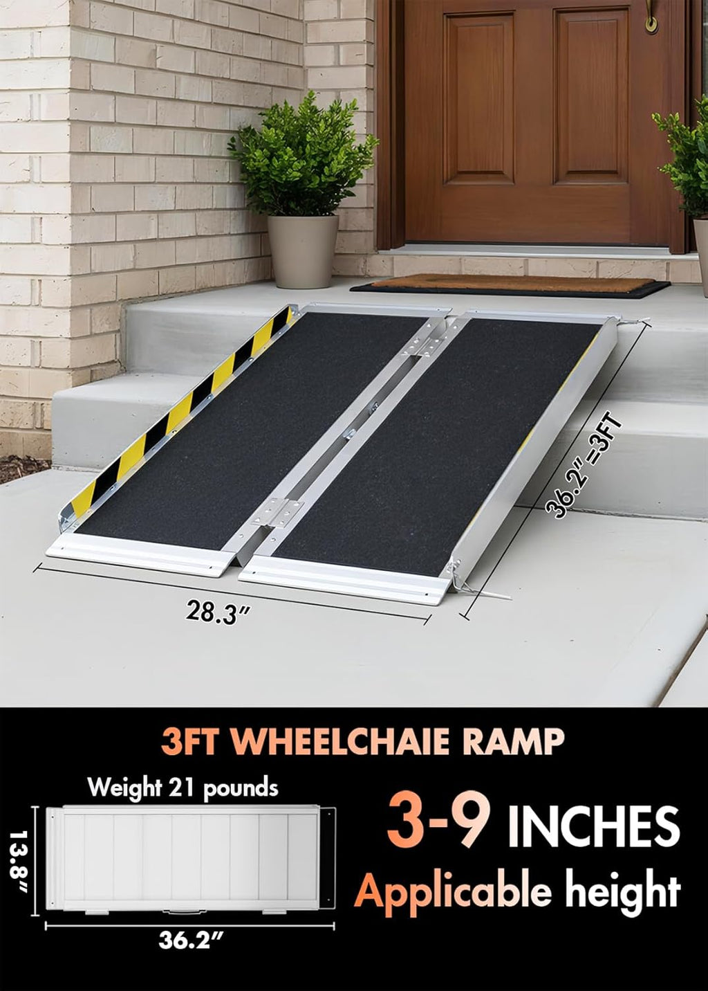 Portable Folding Aluminum Wheelchair Ramp, Non-Slip Threshold Ramp for Steps


