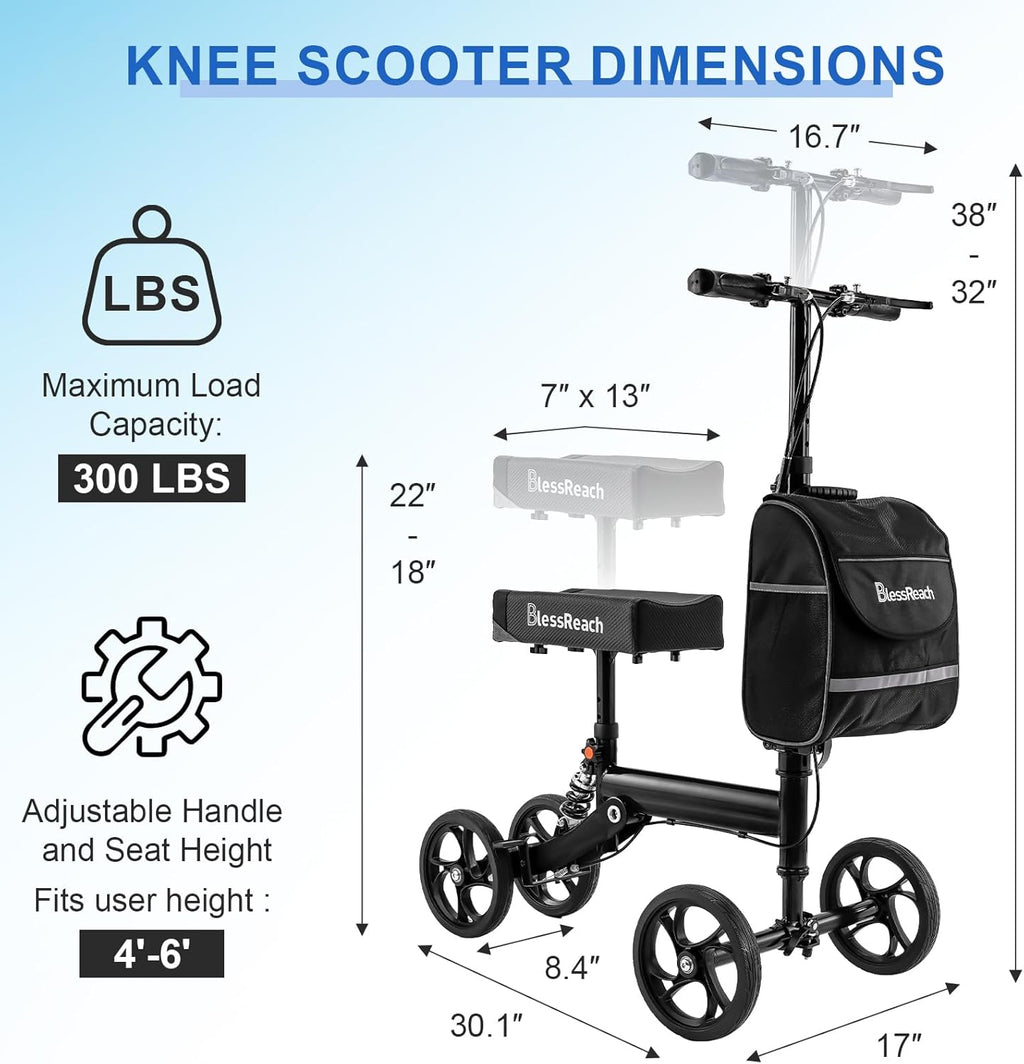 BlessReach Steerable Knee Walker Deluxe Knee Scooter for Foot Injuries, 300 lb

