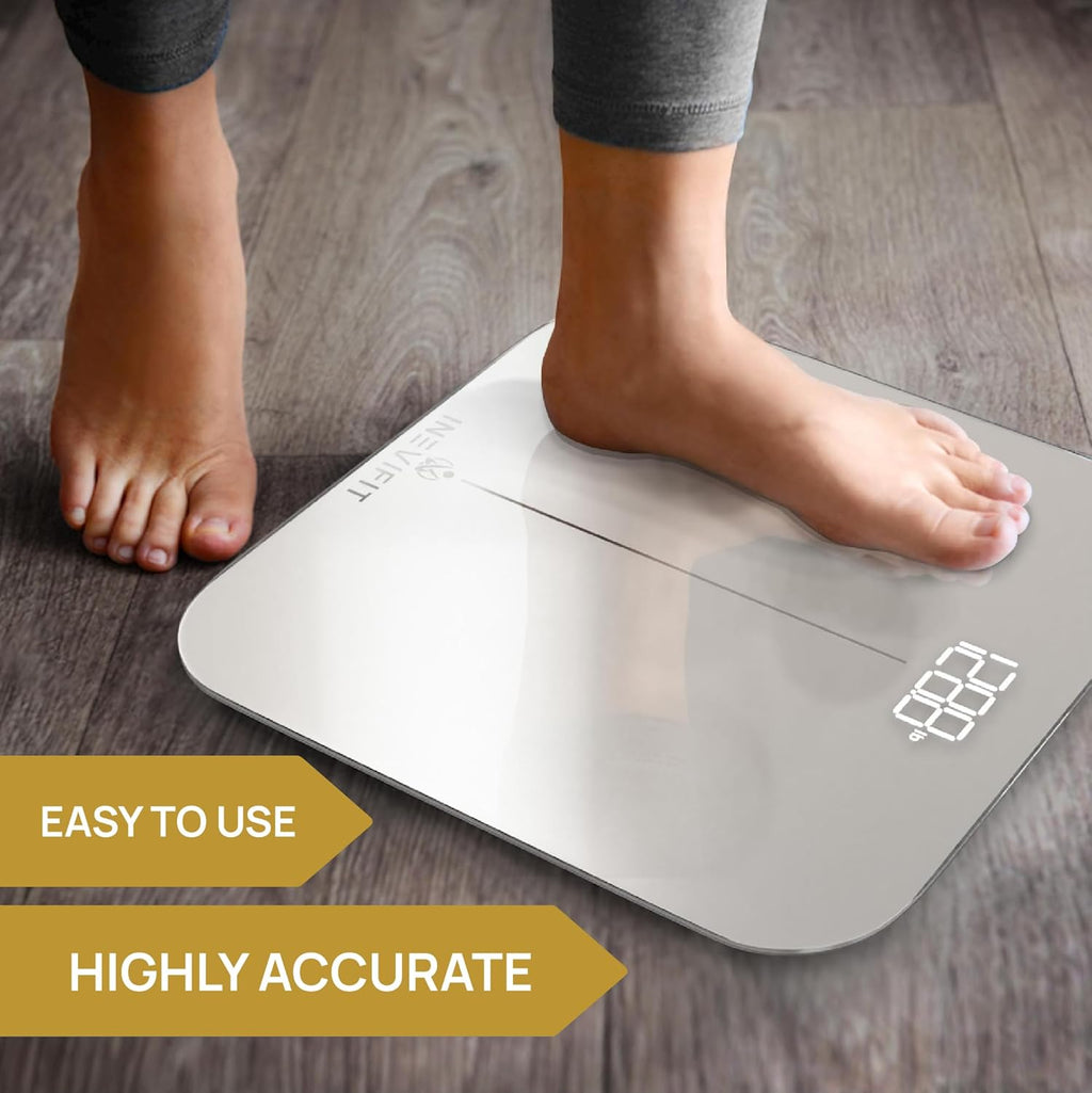 INEVIFIT Digital Bathroom Scale, Tempered Glass, 400 lb Weight Capacity

