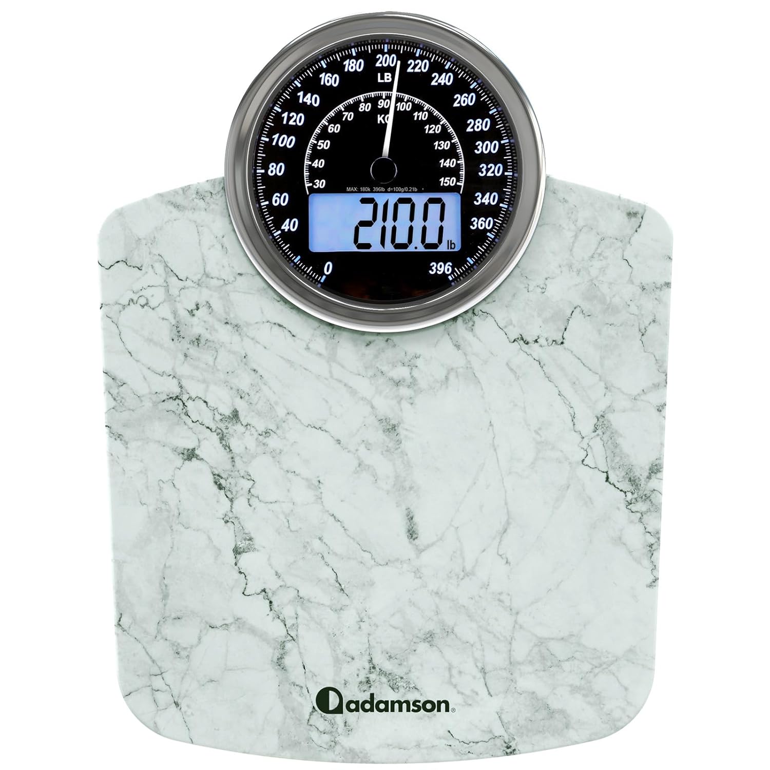 Adamson Hybrid 2-in-1 Digital Analog Bathroom Scale, Tempered Glass, Large Display

