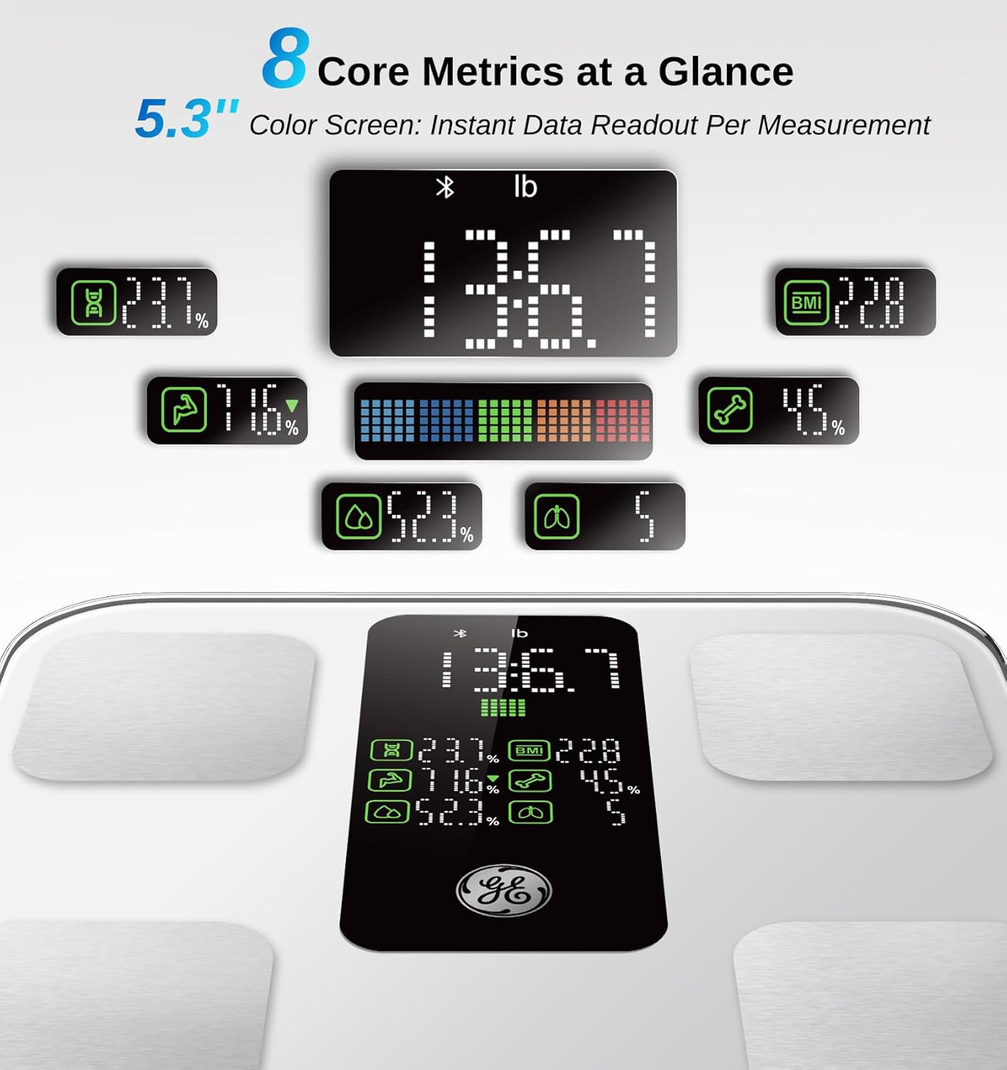 GE Smart Bathroom Scale with Body Composition Metrics, Bluetooth, 14 Measurements, 400 lb

