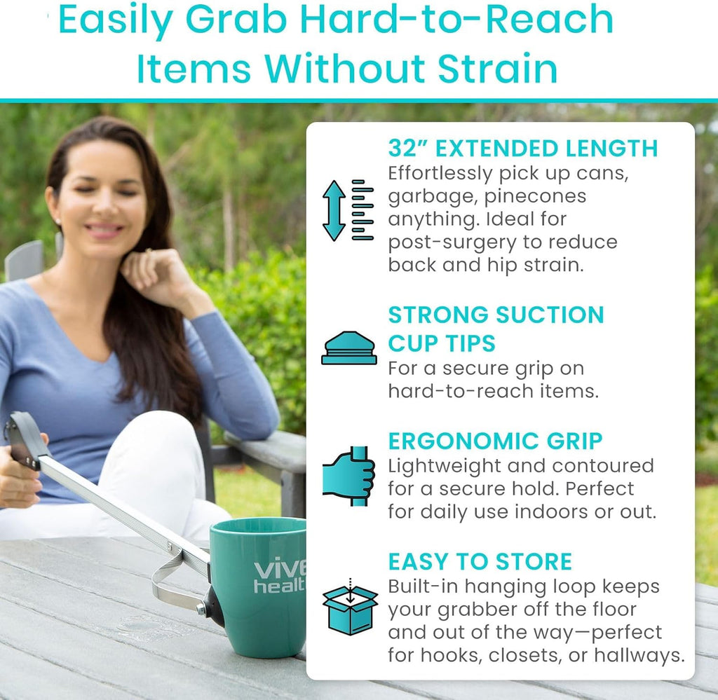 Vive Suction Cup Grabber Reacher Grabber Tool for Seniors, Extended Reach

