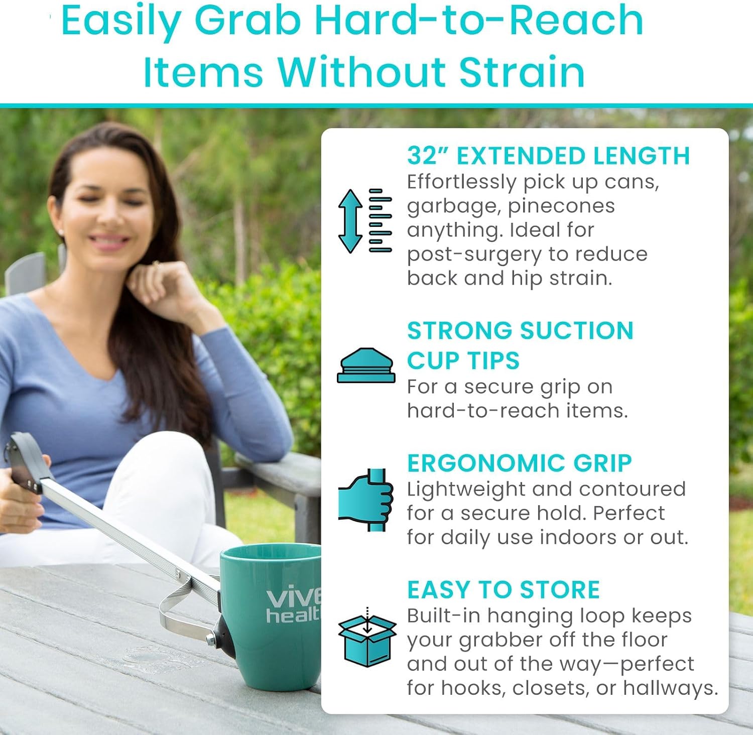 Vive Suction Cup Grabber Reacher Grabber Tool for Seniors, Extended Reach

