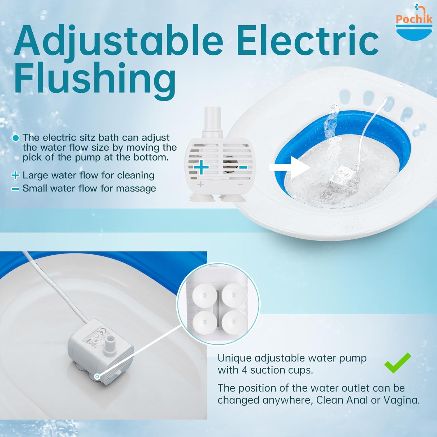 Pochik Electric Sitz Bath Kit for Toilet Seat, Collapsible Soaking Tub

