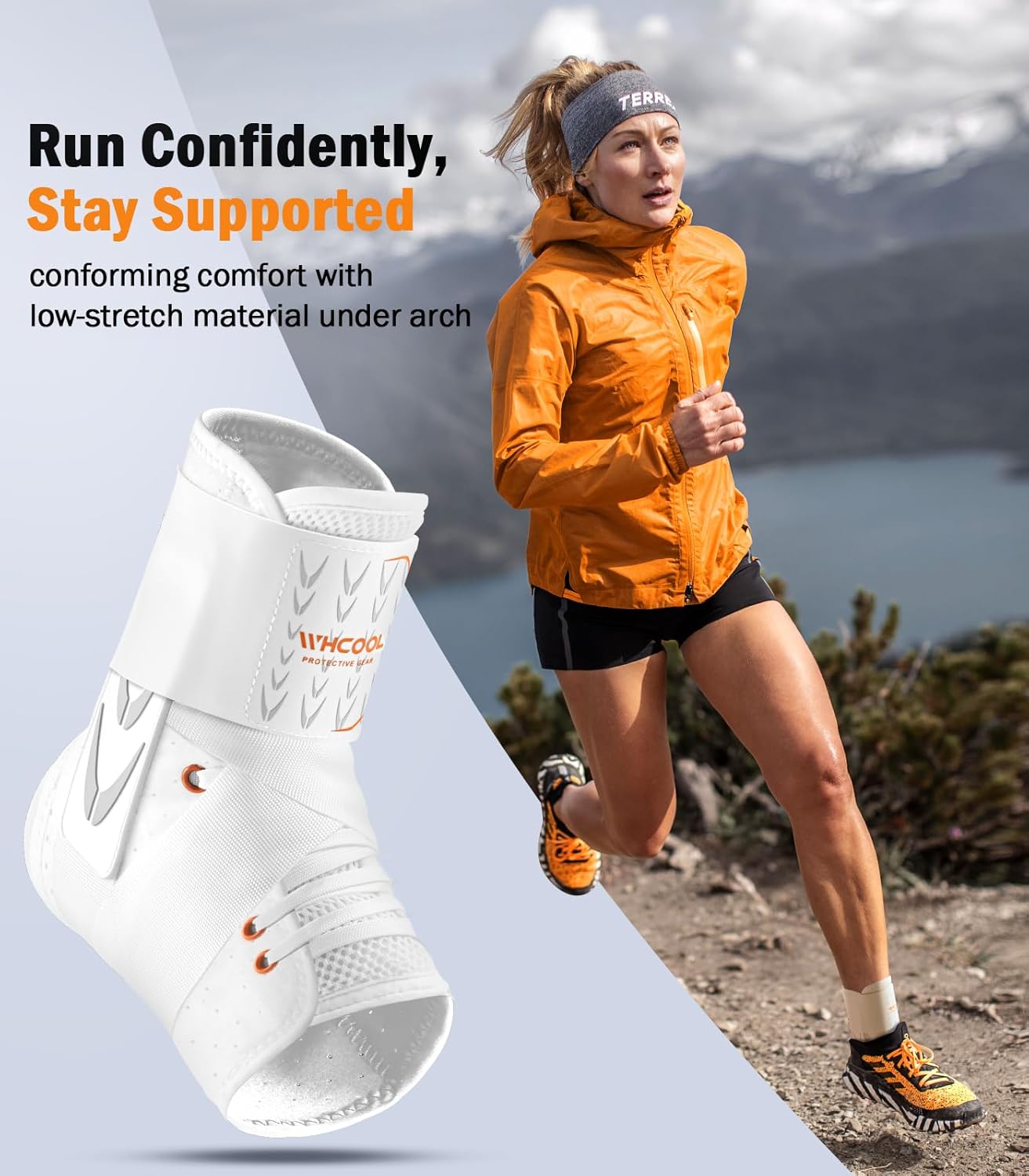 Slim-Fit Ankle Brace with 2 Auto-Shaped Pads, Quick Lace-Up Ankle Support

