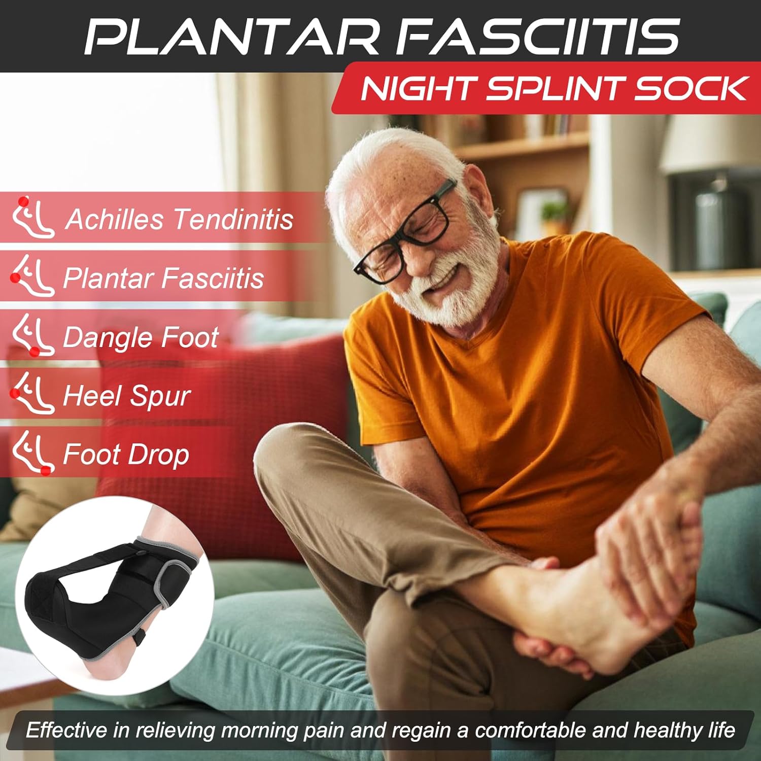 Moohome Plantar Fasciitis Night Splint Sock for Heel Pain, Achilles Tendonitis

