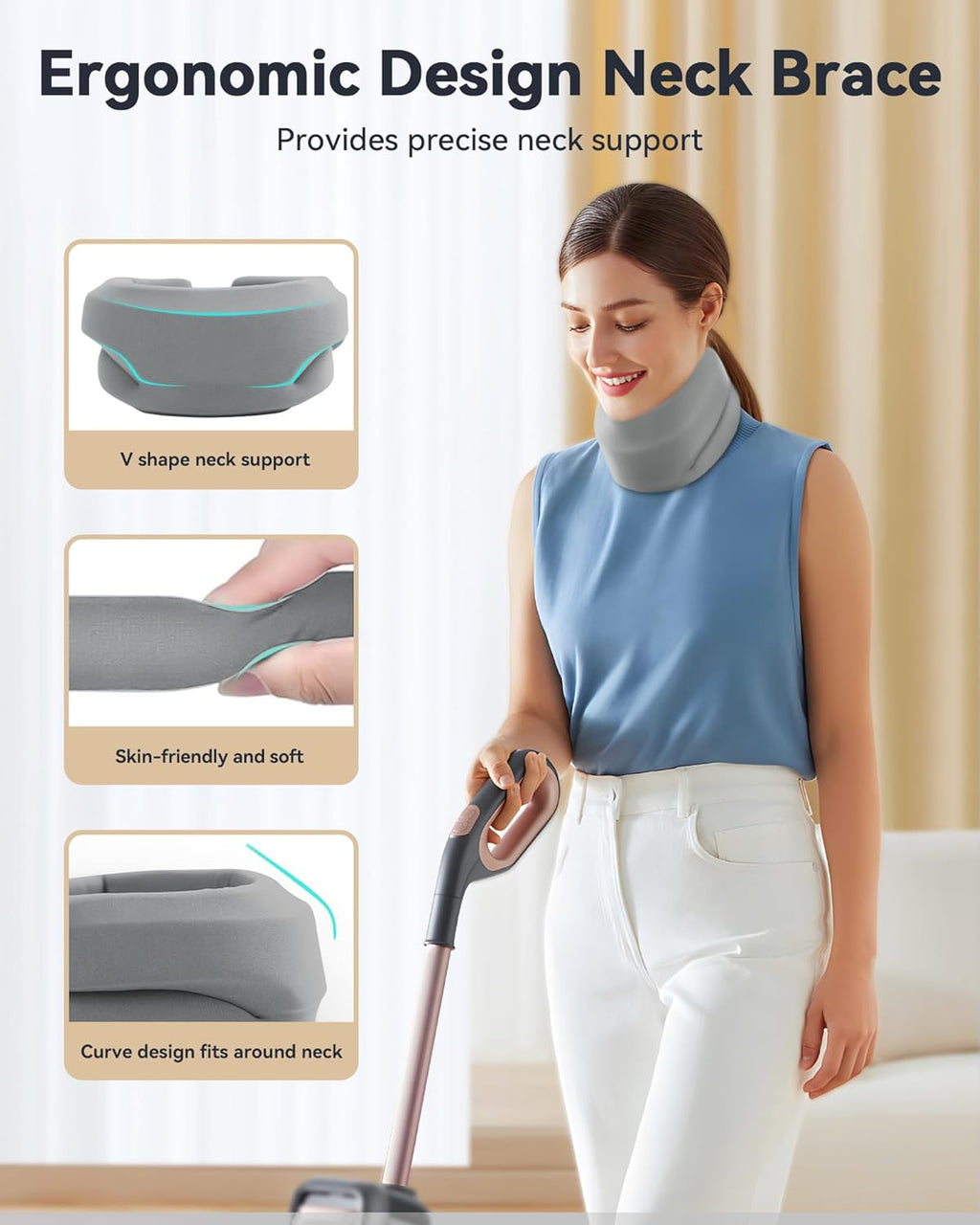 Neck Brace Cervical Collar Soft Foam Wrap Adjustable V-Shaped for Neck Support

