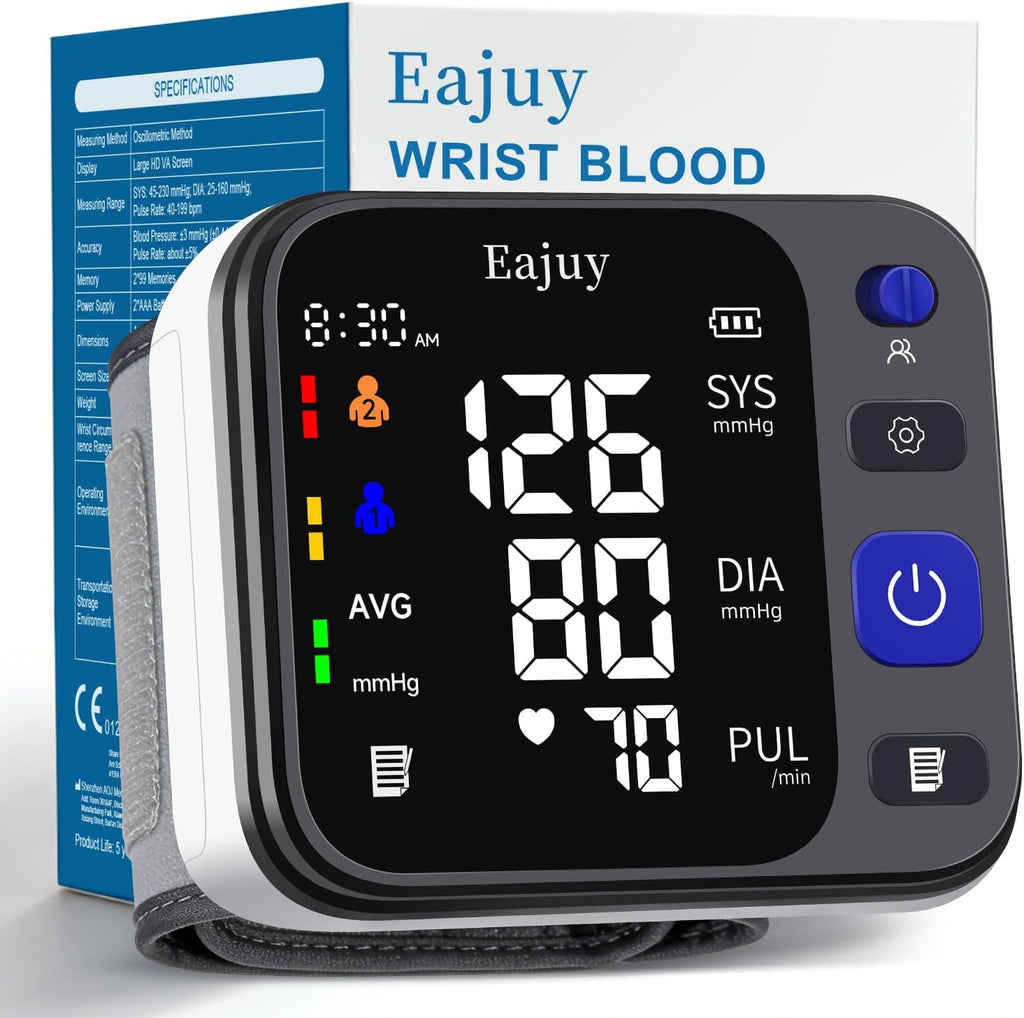 Wrist Automatic Digital Blood Pressure Monitor with Large Backlit Display for Home

