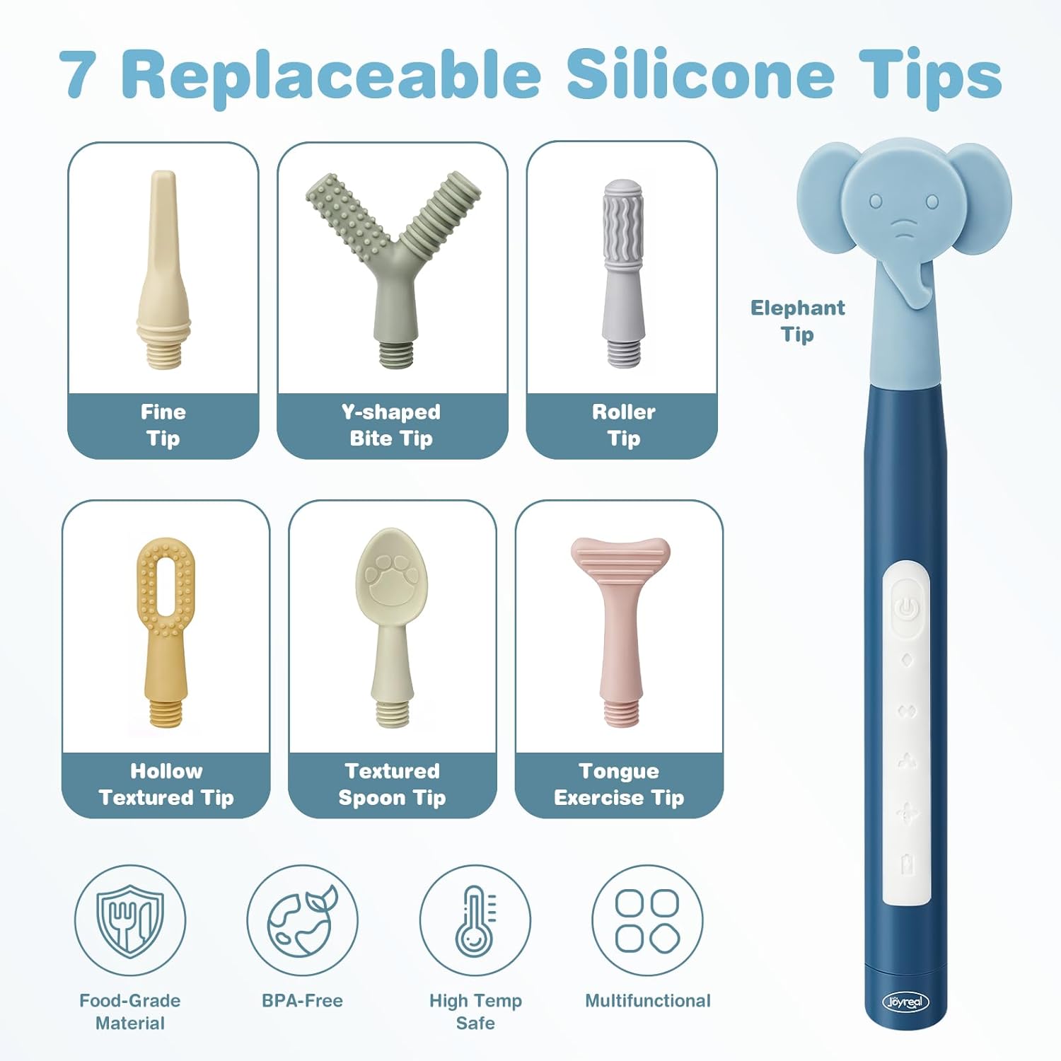 Joyreal Rechargeable Oral Motor Vibration Kit with 7 Textured Silicone Heads

