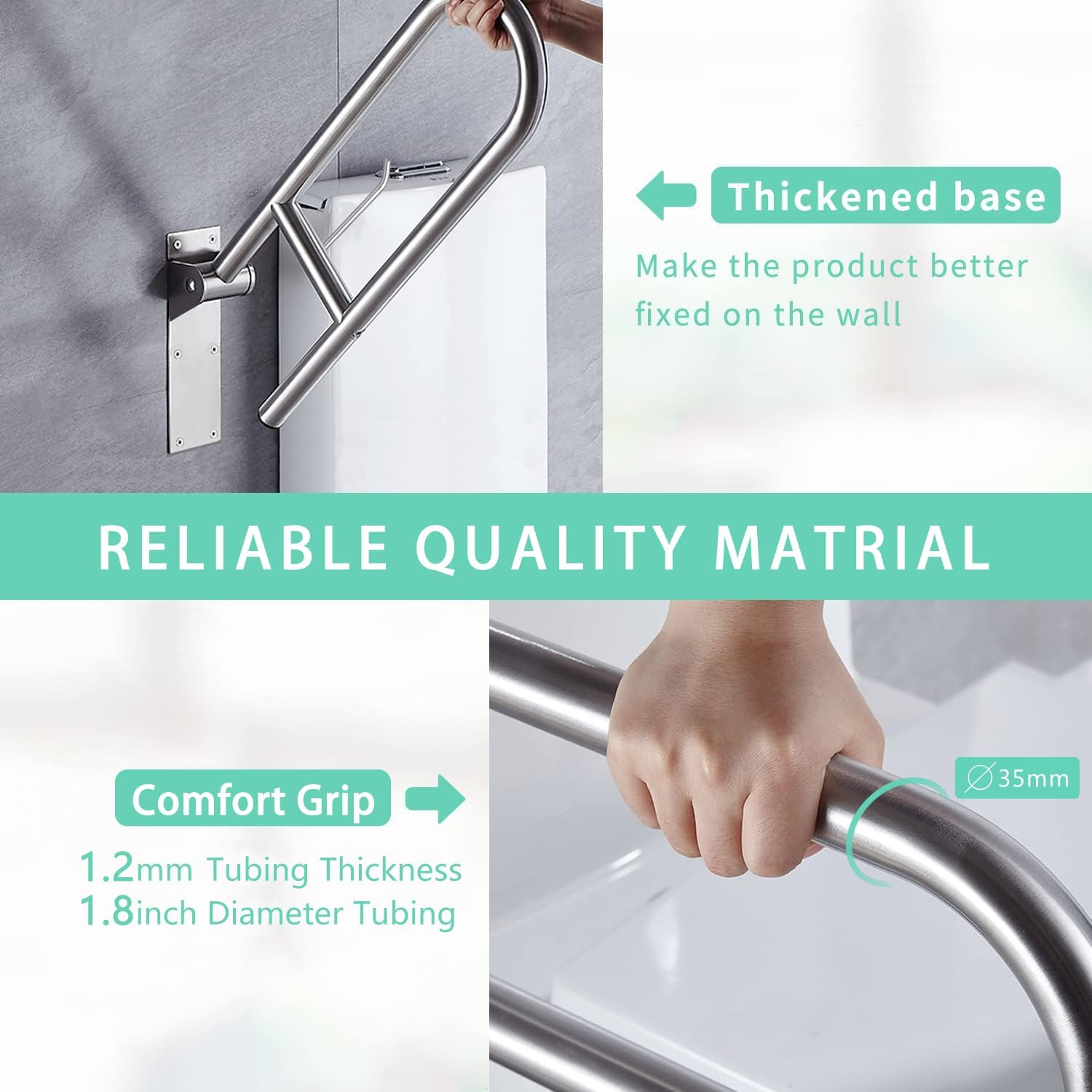 WochiTV Stainless Steel Safety Rail with Paper Holder, Flip-Up Bathroom Support

