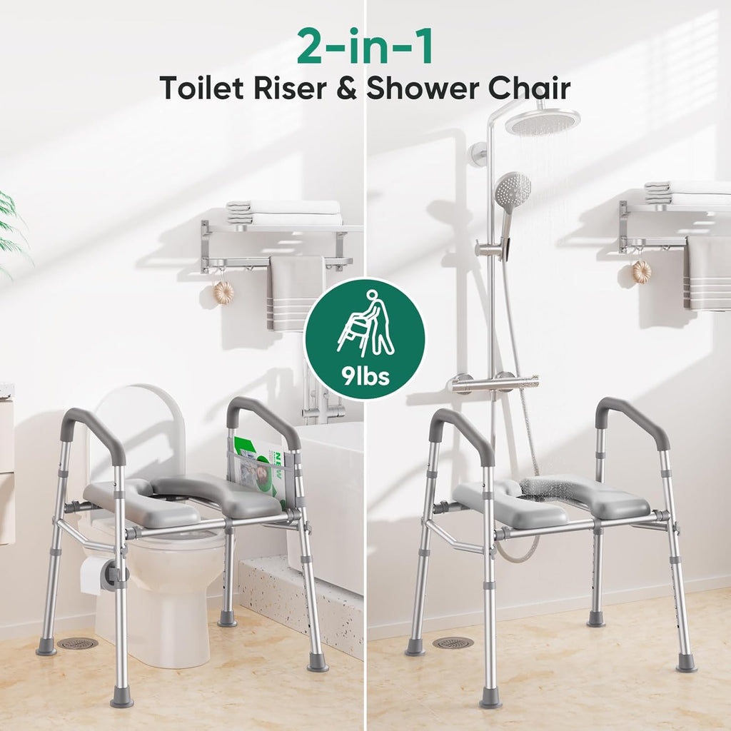 PopWise Raised Toilet Seat with Handles, Anti-Wobble 500 lb, Adjustable Fit

