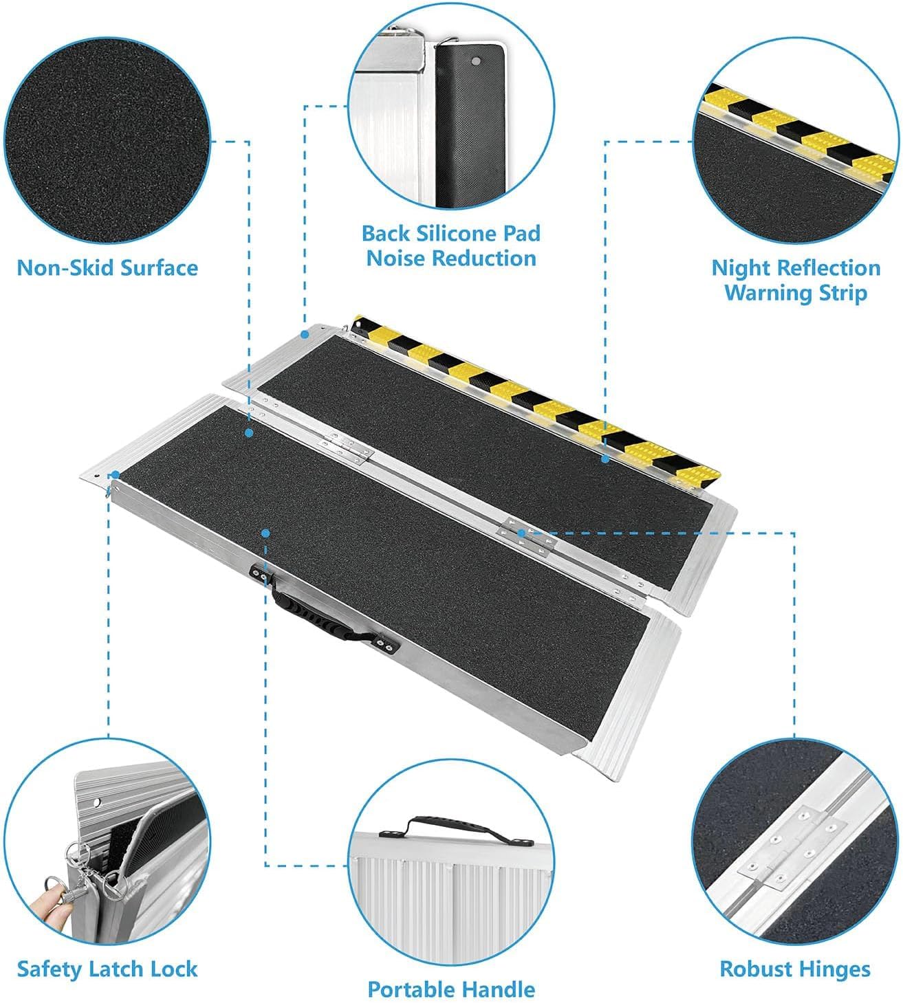 Portable Wheelchair Ramp Aluminum Folding Threshold Ramp, Non-Slip, 800 lb

