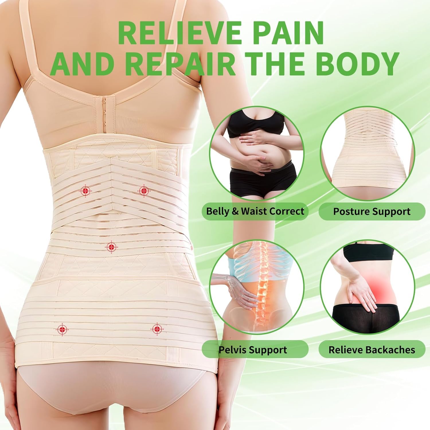 Postpartum Belly Band Wrap 2-in-1 C-Section Support Belt Pelvic Binder


