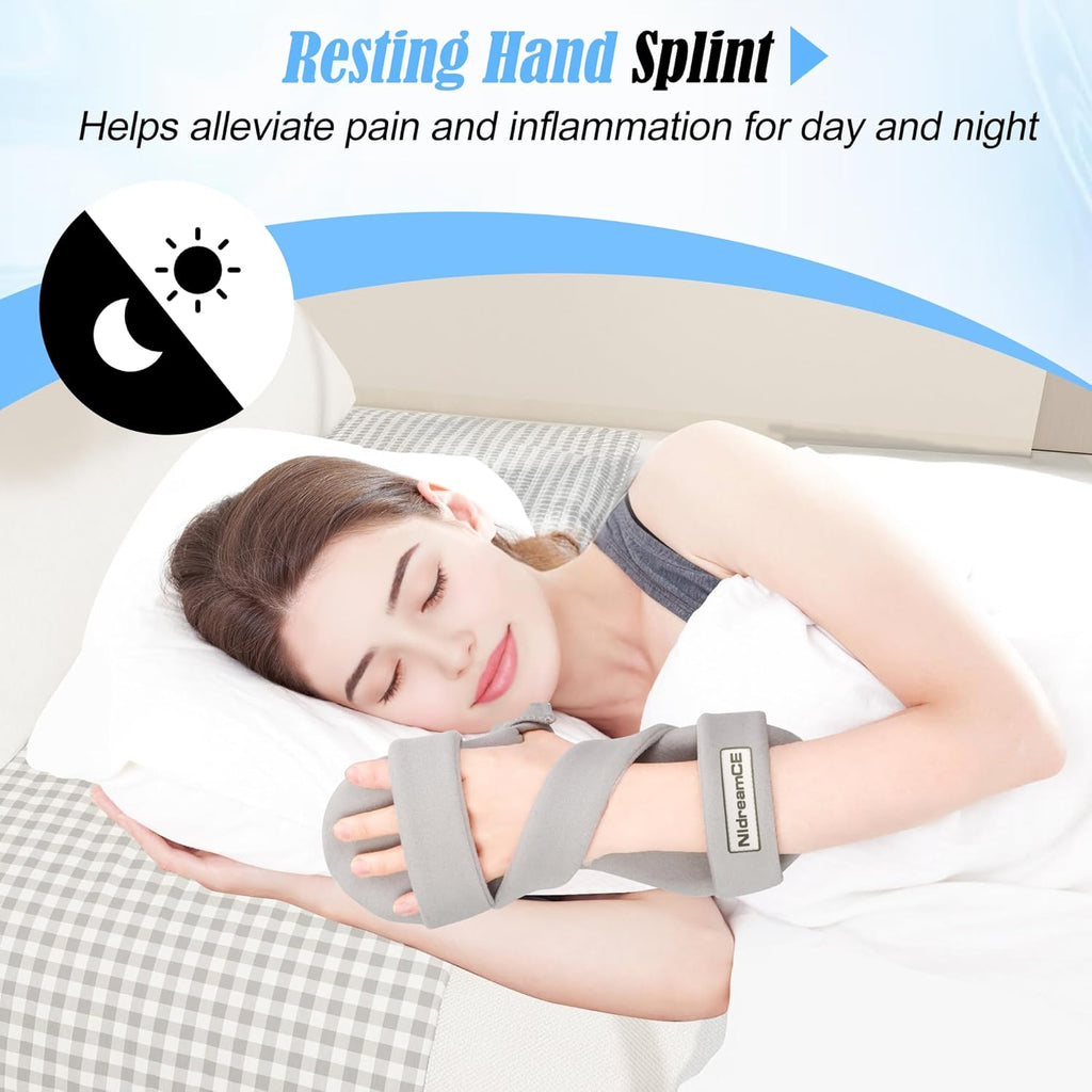 Resting Hand Splint Night Wrist Brace with Finger Separators for Carpal Tunnel & Stroke

