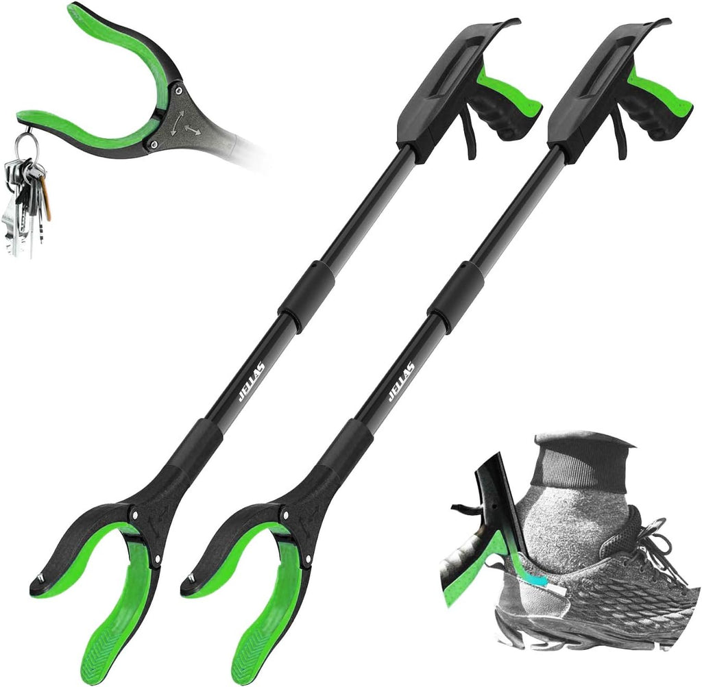 Jellas 2-Pack 32 Inch Grabber Reacher Tool Magnetic Tip 360 Rotating Jaw Shoe Horn

