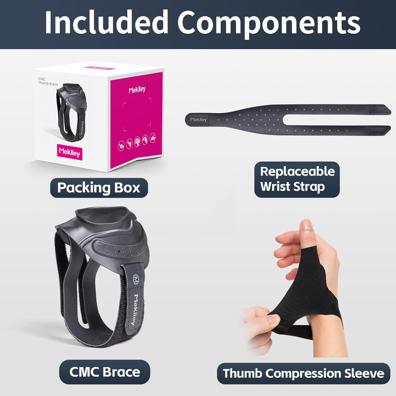 CMC Thumb Support Brace with Firm Wrist Strap, Dual-Density CMC Joint Stabilizer

