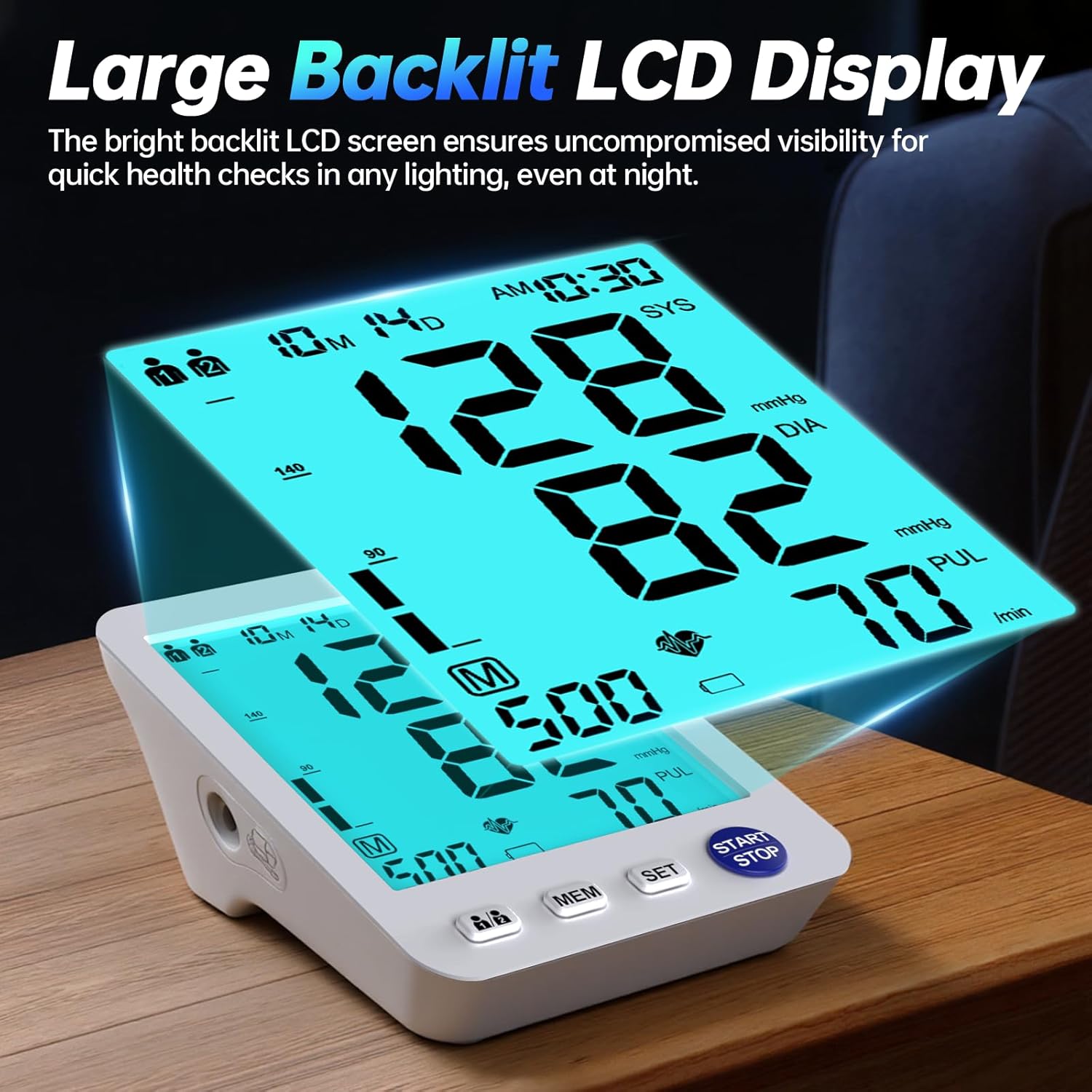ADKING Upper Arm Electronic Blood Pressure Monitor with Large LCD, Dual User

