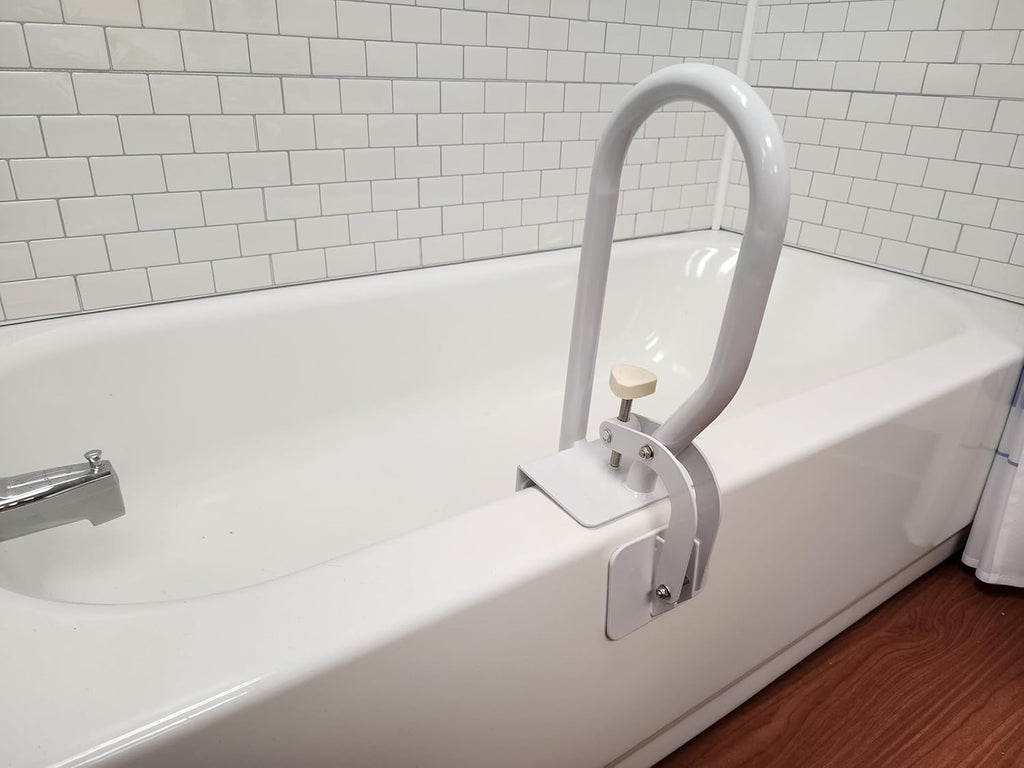 Carex White Bathtub Grab Bar Rail for Bathroom Tub Shower Clamp Handle Support

