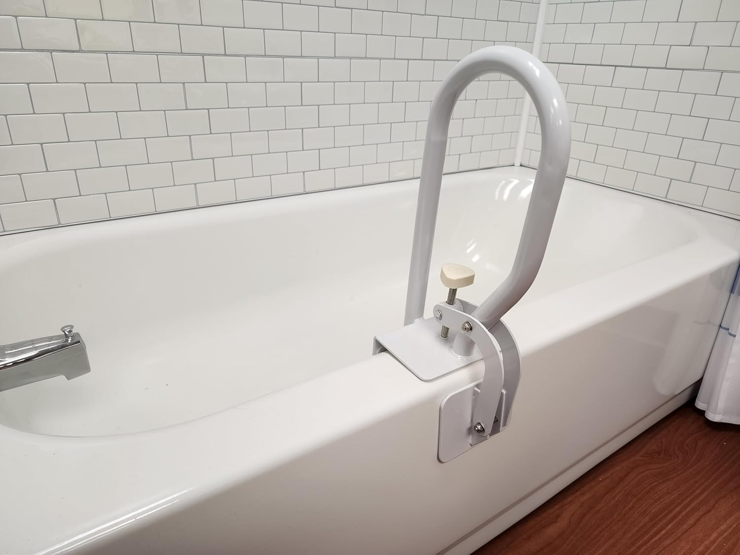 Carex White Bathtub Grab Bar Rail for Bathroom Tub Shower Clamp Handle Support


