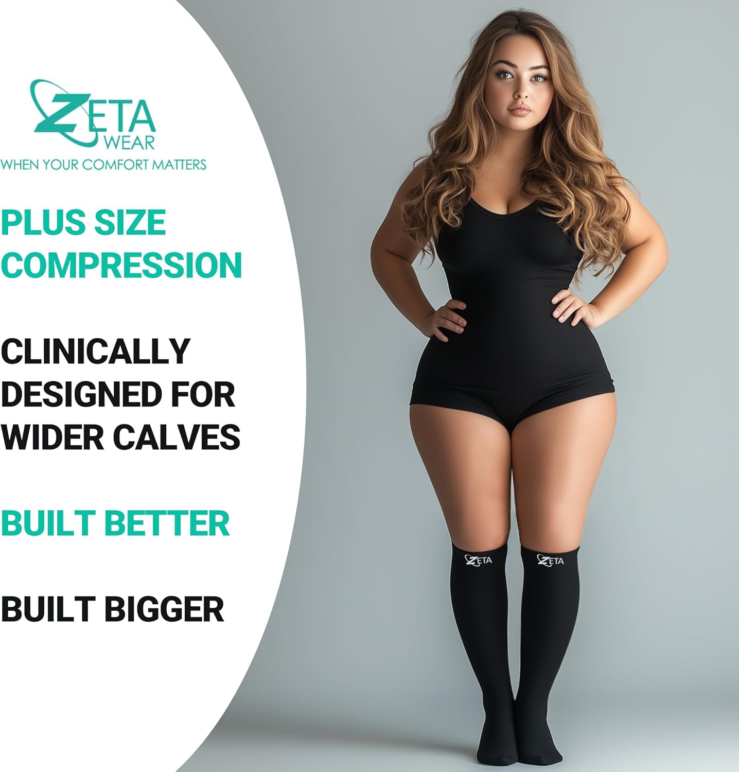 Zeta Wear Wide Calf Compression Socks for Women and Men, Fifteen to Nineteen mmHg Knee-High

