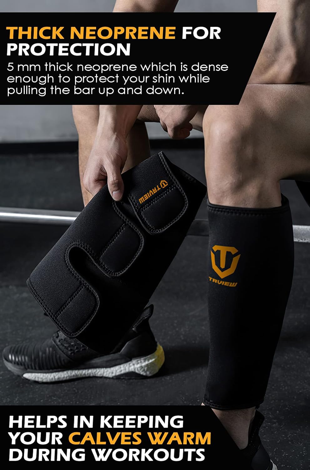 TAVIEW Weightlifting Shin Guards Neoprene Deadlift Calf Support 5mm


