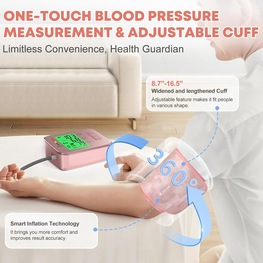 Blood Pressure Device for Upper Arm, Automatic Arm Band, 180 Memory, Voice Results

