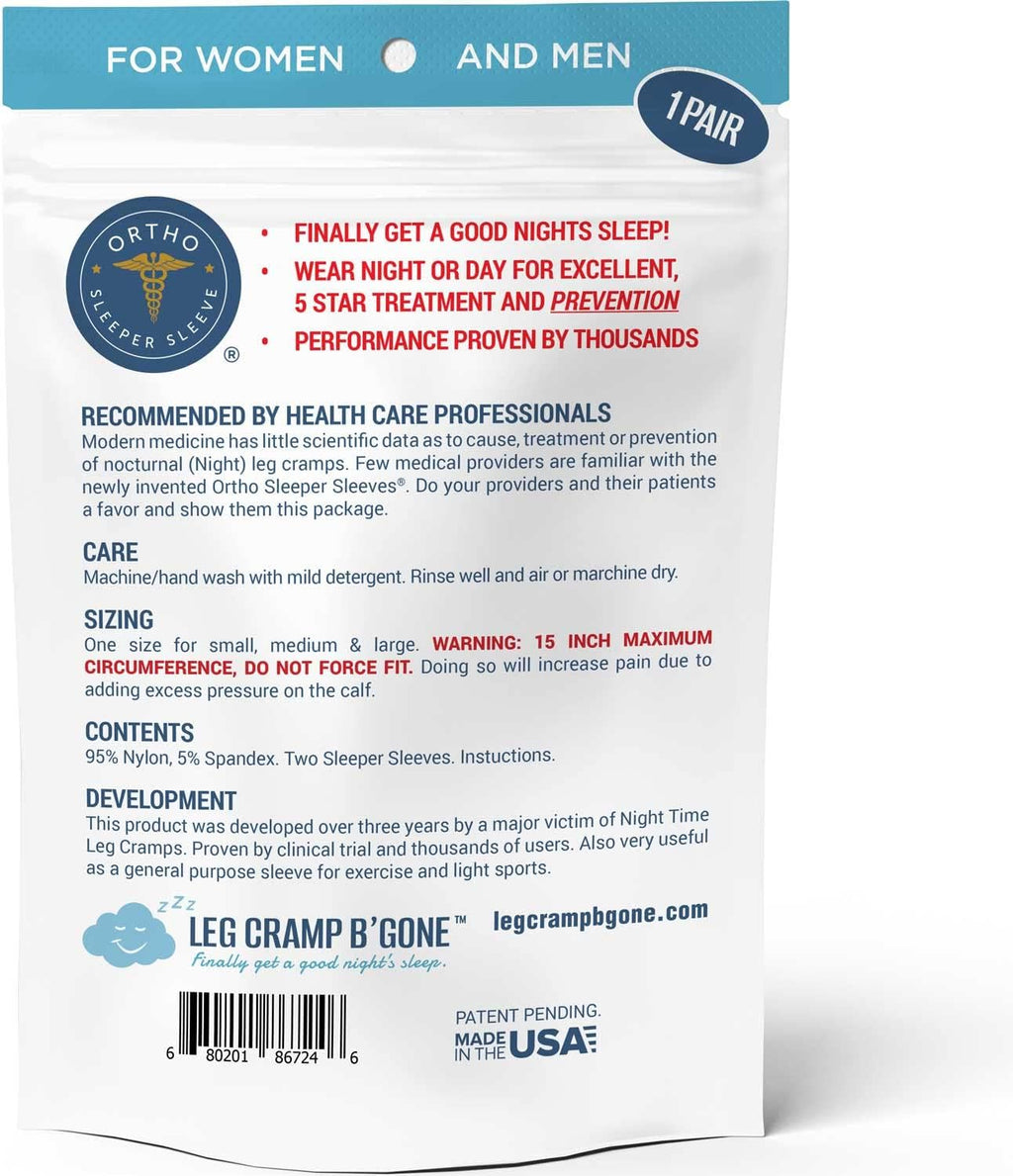 Sleeper Sleeves for Night Leg and Foot Cramps, Easy On Easy Off

