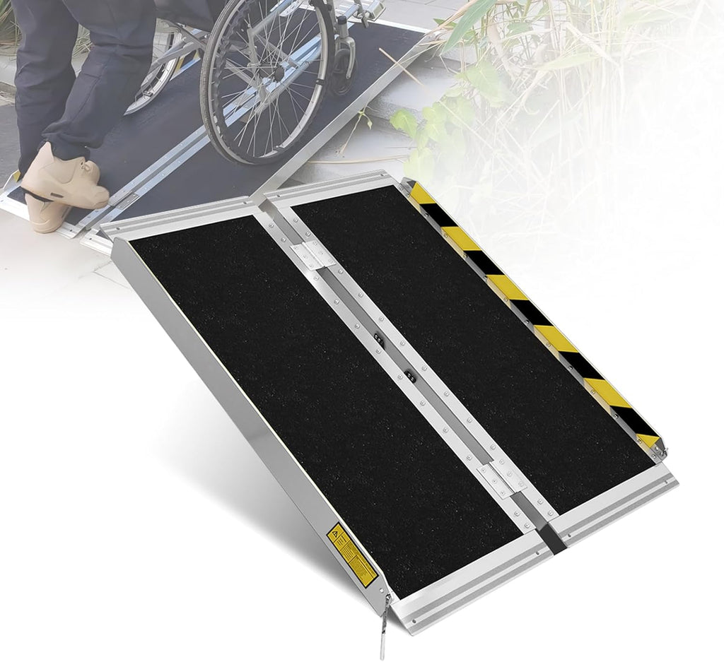 Portable Folding Aluminum Wheelchair Ramp, Non-Slip Threshold Ramp for Steps

