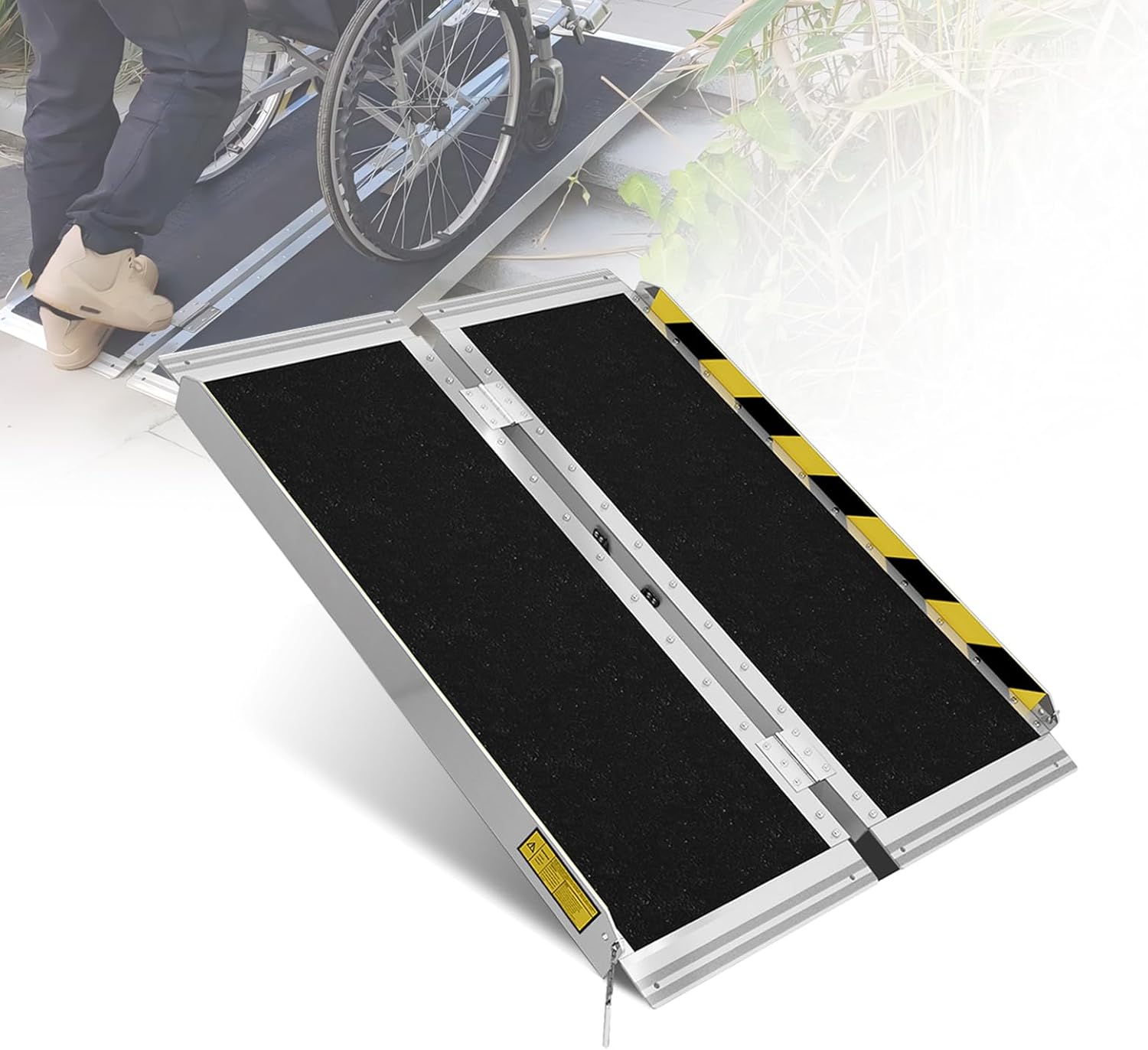 Portable Folding Aluminum Wheelchair Ramp, Non-Slip Threshold Ramp for Steps

