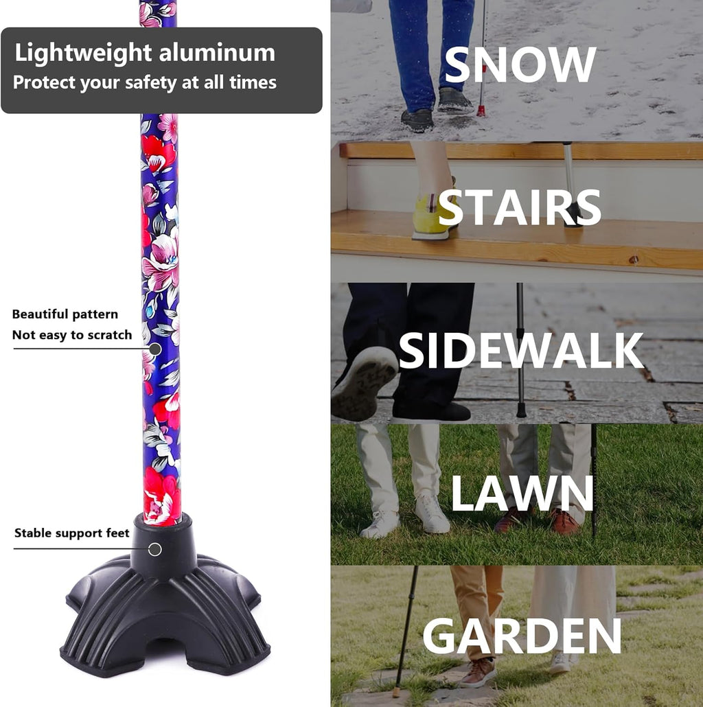 Foldable Adjustable Walking Cane with Self-Standing Tip for Seniors

