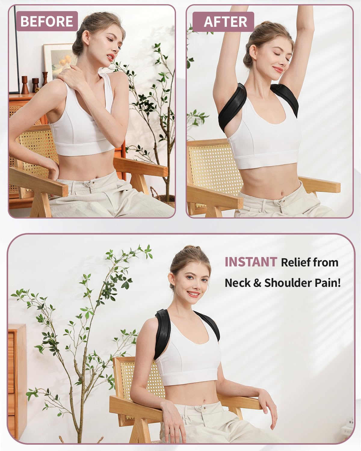 Upper Back Brace Posture Corrector for Women, Adjustable Thoracic Back Support


