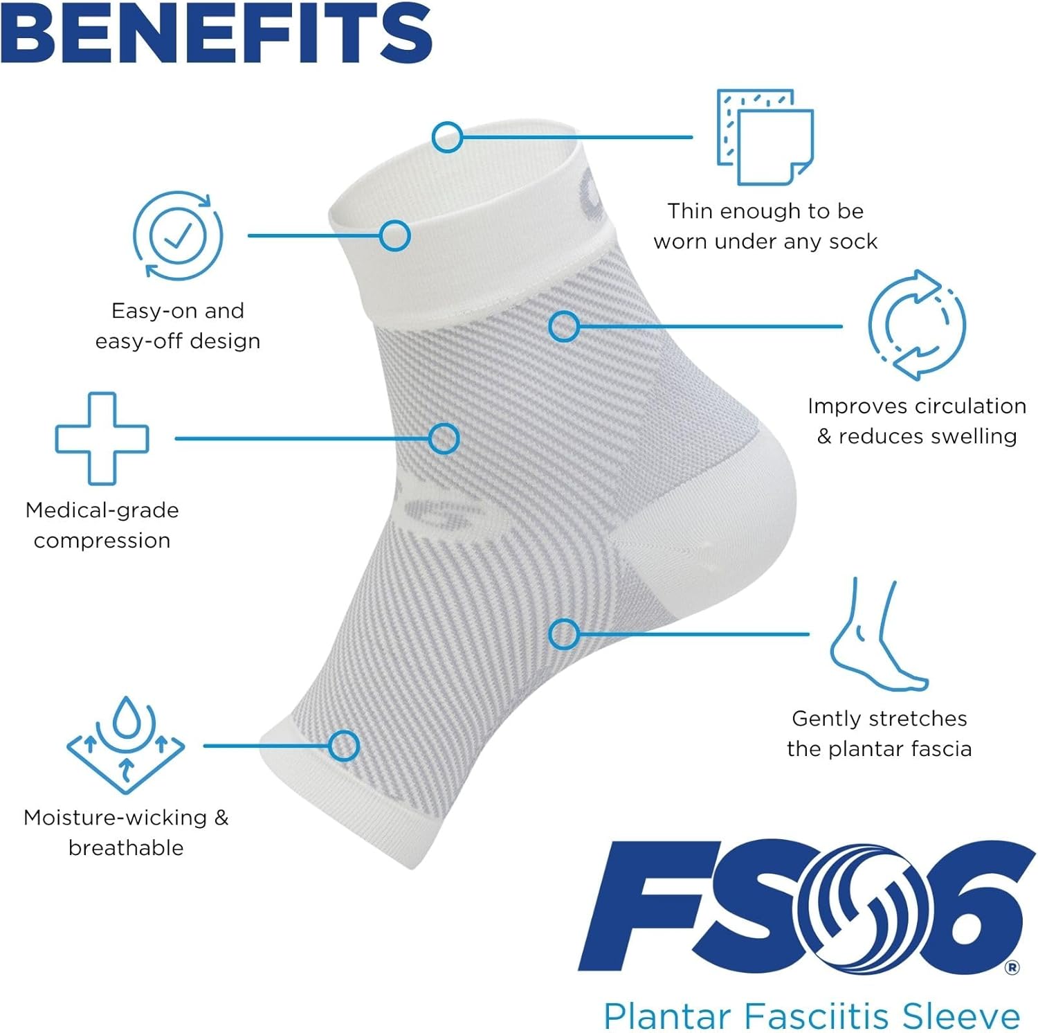 OrthoSleeve FS6 Compression Foot Sleeves for Plantar Fasciitis Heel Pain Support (1 Pair)

