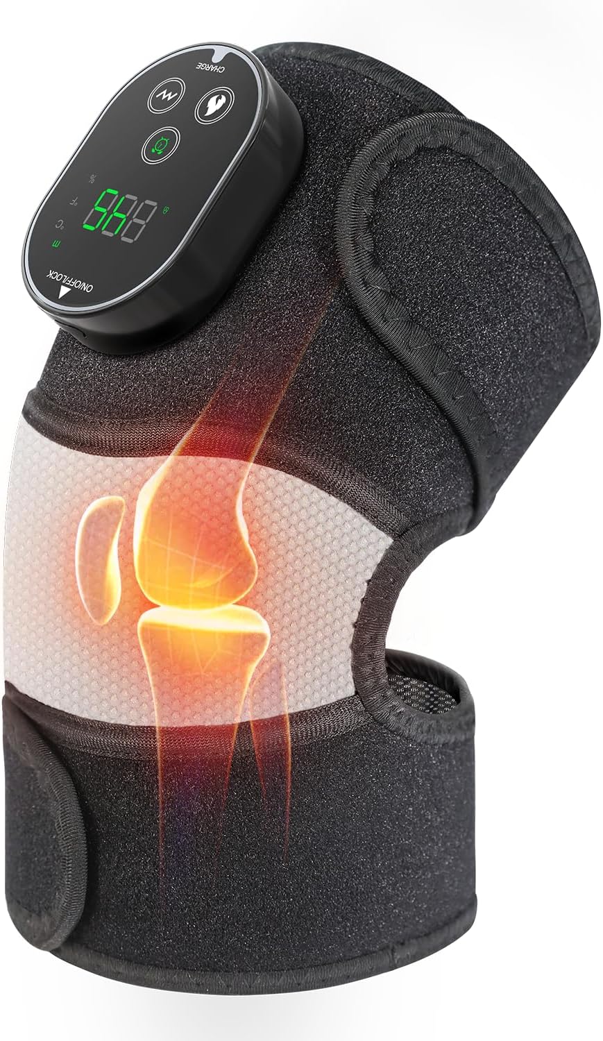 Cordless Heated Knee Massager Rechargeable Heat Vibration Wrap for Knee Elbow Shoulder

