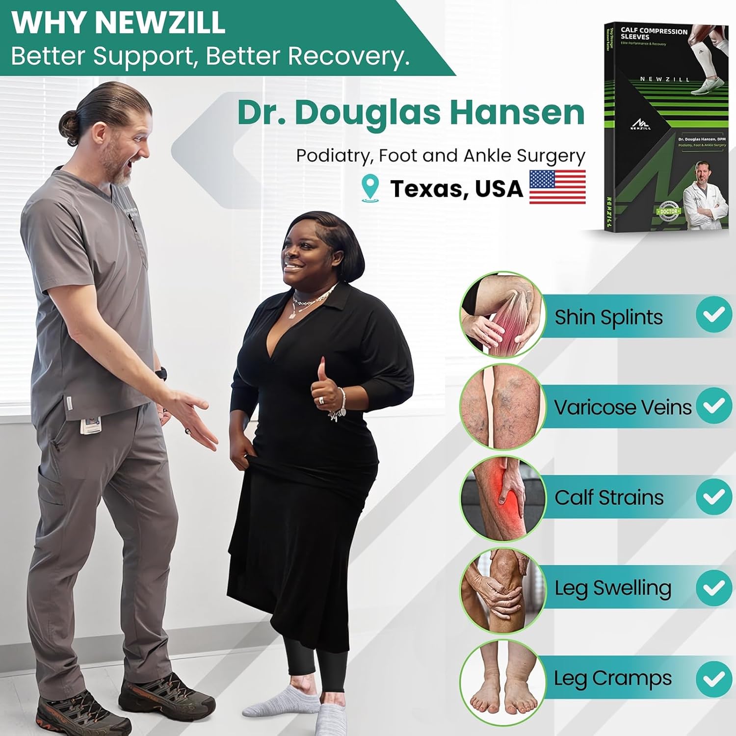 NEWZILL Compression Calf Sleeves 20–30 mmHg for Men and Women

