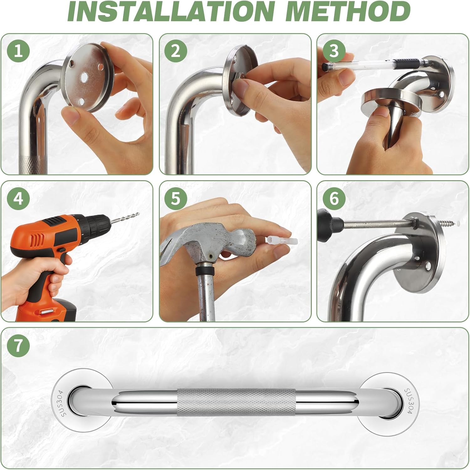 Stainless Steel Anti-Slip Grab Bar for Bathroom Shower Safety Support Handle

