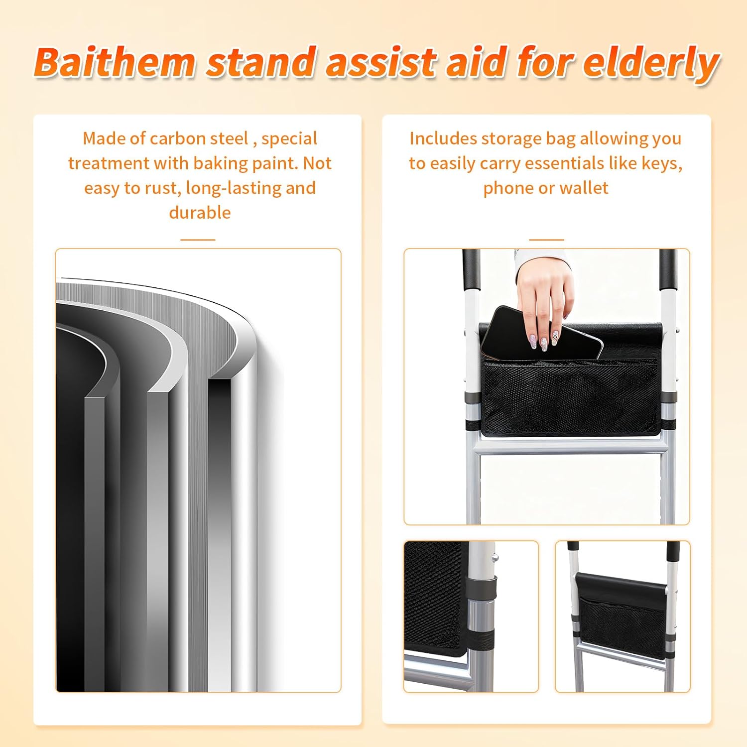 Baithem Stand Assist Aid for Elderly, Sit-to-Stand Support Bar for Chair Bed Toilet

