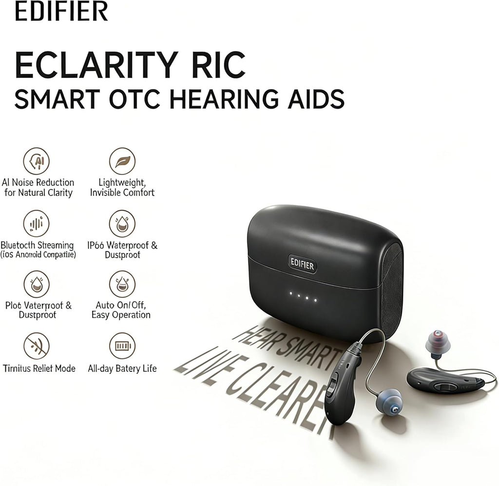Edifier Eclarity RIC OTC Bluetooth Rechargeable Hearing Aids for Adults & Seniors


