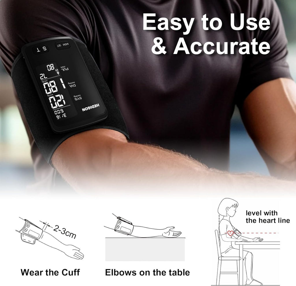 Upper Arm Blood Pressure Monitor with Large Cuff, Digital LCD, Rechargeable

